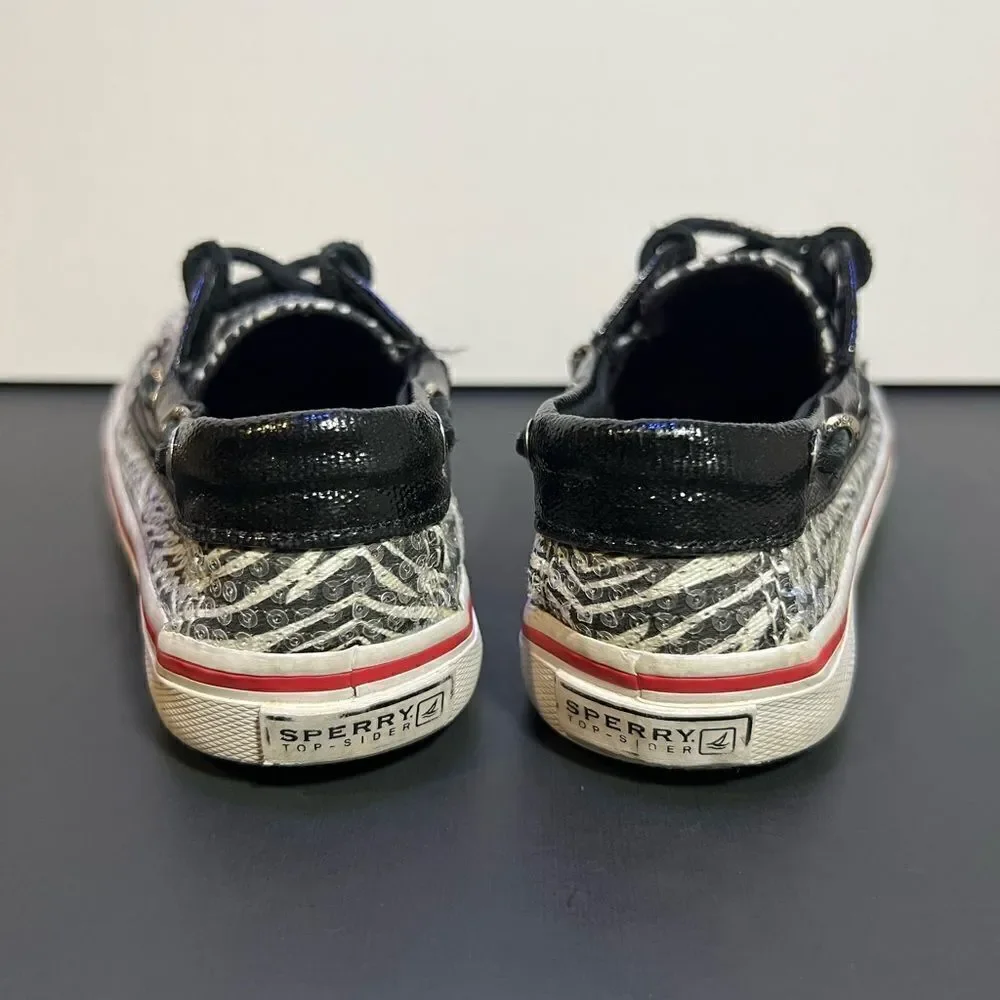 Girls SPERRY Top-Sider Bahama Sequin Zebra Print Boat Shoes / Size 13M